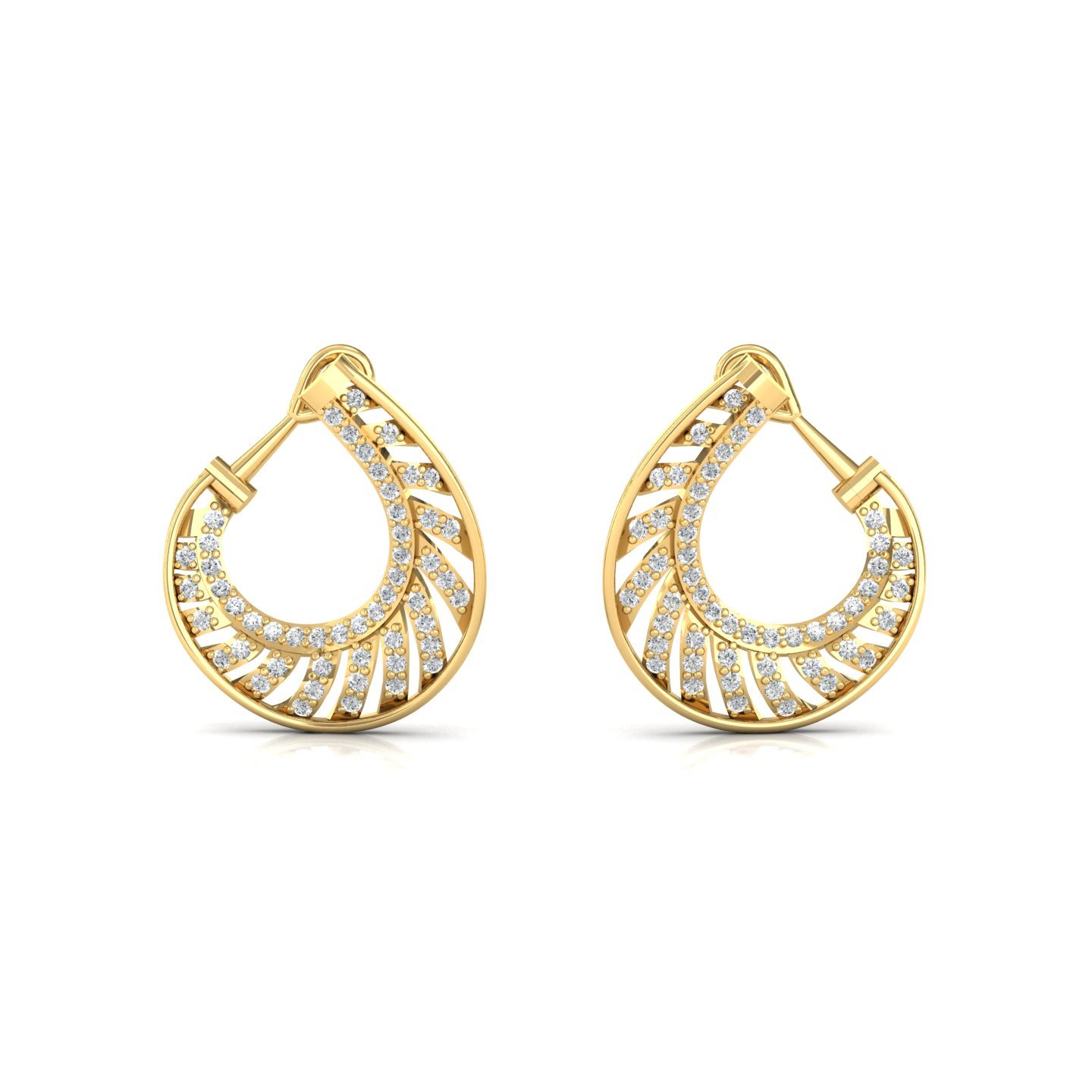Spiral Hoops With Omega Clasp Studded In 1 Carat Accent Diamonds