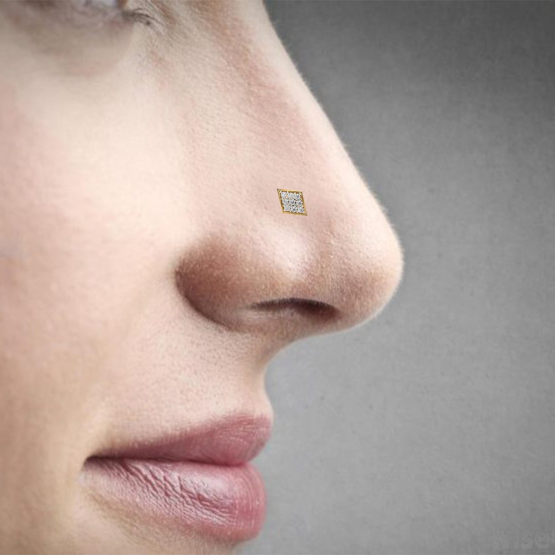 Rhombus Nose Pin Studded With 0.07Cts Diamonds