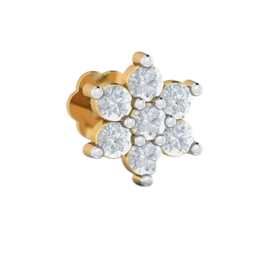 Classic Floral 7 Stone Nose Pin With A Screw Back