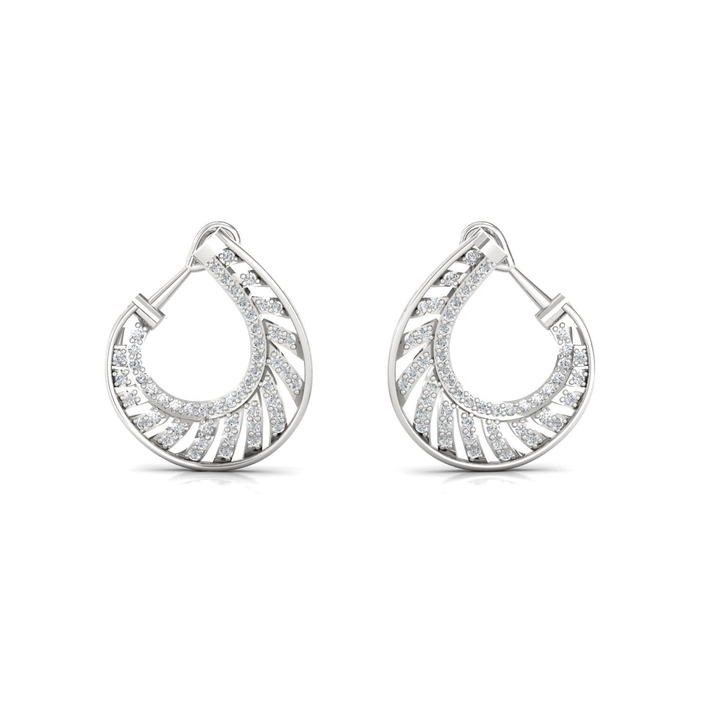 Spiral Hoops With Omega Clasp Studded In 1 Carat Accent Diamonds
